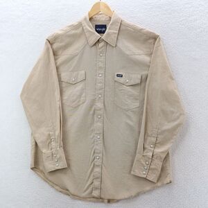 Wrangler Pearl Snap Shirt Men's 2XL Beige Western Long Sleeve Cotton Collared